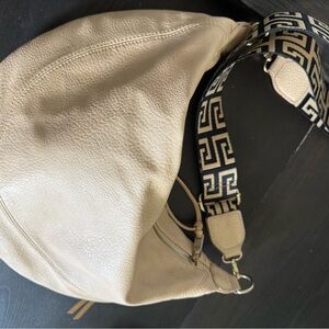 Anthropologie Tan Crossbody Bag with Patterned Strap